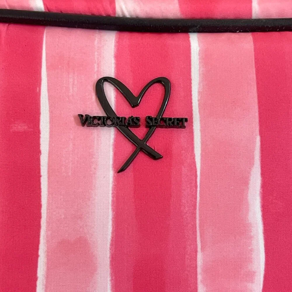 Victoria's Secret Makeup Cosmetic Accessory Bag Pink Stripe 3 Section Bag Hanger